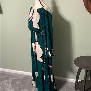 Premier Green One Shoulder Bishop Sleeve Gown